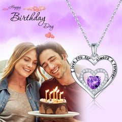 Turandoss Forever Love Heart Necklaces Gifts for Women 925 Sterling Silver Birthstone Jewelry Anniversary Mothers Day Birthday Valentines Day Gifts for Her Women