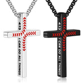 Turandoss 2Pcs Baseball Cross Necklace for Men Boys - Black Silver Stainless Steel Bible Verse Cross Pendant Necklaces, Gifts for Men, Chain 20 inch