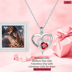 Turandoss Sisters Gifts Heart Necklace S925 Sterling Silver Double Heart Birthstone Necklaces Anniversary Birthday Gifts for Sister Sister in Law Big Sister