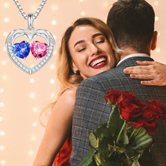 Turandoss Heart Birthstone Necklace for Women 925 Sterling Silver Double Heart Birthstone Pendant CZ Trendy Jewelry Mothers Day Birthday Anniversary Valentines Day Gifts for Women Wife Her