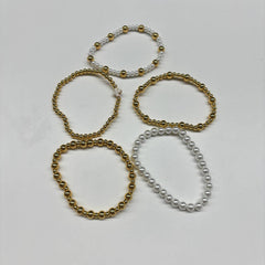 Turandoss 5PCS Gold Beaded Bracelets for Women Trendy - 18K Gold Layered Strech Bead Bracelet, Stack Bracelet, Christmas Gifts, Jewelry for Women