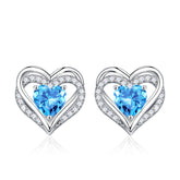 Turandoss S925 Sterling Silver Stud Earrings for Women, Month Birthstone Heart Cartilage Earring, Birthday Valentine's Day Gifts for Women Wife Mom