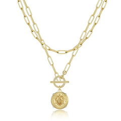 Turandoss 18K Gold Layered Necklaces for Women, Dainty Choker Pendant Necklace with Paperclip Chain, Gold Jewelry for Women, Christmas Gifts for Women