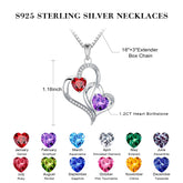 Turandoss Double Heart Birthstone Necklace for Women 925 Sterling Silver CZ Emerald CZ Trendy Unique Jewelry Mothers Day Birthday Anniversary Valentines Day Gifts for Women Wife Her