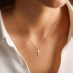 Turandoss Gold Cross Necklace for Women Girls, Dainty Zircon Pendant Necklace for Women Trendy, Gold Jewelry for Her, Birthday Gifts, 16+2.5Inches