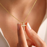 Turandoss Gold Cross Necklace for Women Girls, Dainty Zircon Pendant Necklace for Women Trendy, Gold Jewelry for Her, Birthday Gifts, 16+2.5Inches