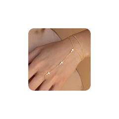 Turandoss 2PCS Gold Hand Chain Bracelet for Women - Dainty 18K Gold Hand Chain, Finger Rings Link Bracelets, Birthday Christmas Gifts for women, 6+2In
