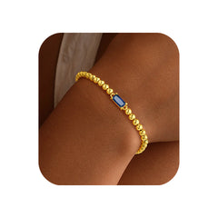 Turandoss Birthstone Bracelet for Women Girls - Dainty 18K Gold Beaded Bracelets for Women, Elastic Birthstone Bracelet, Christmas Gifts, 6.5Inches