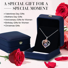 Turandoss Heart Birthstone Necklace for Women 925 Sterling Silver CZ Heart Flower Pendant CZ Trendy Jewelry Mothers Day Birthday Anniversary Valentines Day Gifts for Women Wife Her