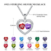 Turandoss Heart Birthstone Necklace for Women 925 Sterling Silver Double Heart Birthstone Pendant CZ Trendy Jewelry Mothers Day Birthday Anniversary Valentines Day Gifts for Women Wife Her