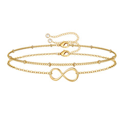 Turandoss 2PCS Dainty Infinity Layered Bracelets for Women Girls, 18K Gold Cute Stack Chain Link Bracelet Hypoallergenic, Jewelry Gifts for Women