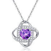 Turandoss Graduation Keepsake, 925 Sterling Silver Love Knot Birthstone Necklace, Natural Created Gemstone Jewelry for Her