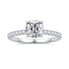 Turandoss 1.5ct Moissanite Solitaire Engagement Ring 925 Sterling Silver Cushion Cut Diamond Ring Wedding Band Promise Rings for Women