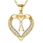 Turandoss Personalized Keepsake, Heart Initial Necklace, 14K Gold Plated CZ Pendant with Tiny Letter A-Z for Women