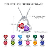 Turandoss Heart Birthstone Necklace for Women Double Heart Birthstone Pendant Personalized CZ Trendy Jewelry Mothers Day Birthday Gifts Valentines Day Gifts for Women Wife Her