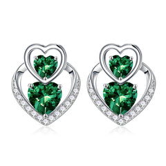 Turandoss Birthstone Earrings Gifts for Women 925 Sterling Silver CZ Double Heart Birthstone Trendy Jewelry Birthday Valentine's Day Gifts for Women Wife Her