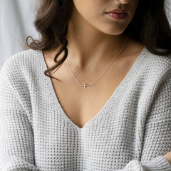 Silver Sideway Cross Necklace for Women