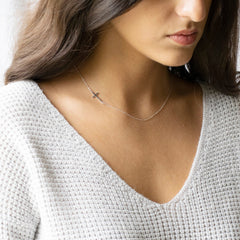 Silver Sideway Cross Necklace for Women