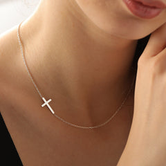 Silver Sideway Cross Necklace for Women