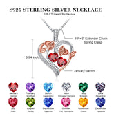 Turandoss Heart Birthstone Necklace for Women 925 Sterling Silver Double Rose Birthstone CZ Trendy Jewelry Mothers Day Birthday Valentines Day Gifts for Women Wife Her