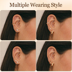 Turandoss 6Pairs Flat Back Stud Earrings for Women Girls, CZ Hoop Huggie Cartilage Clip on Earring, Birthday Gift, Valentine's Day Gifts for Wife Mom