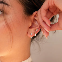 Turandoss 18K Gold Flat Back Stud Earrings for Women Girls, CZ Hoop Huggie Cartilage Clip on Dangle Earring, Birthday Valentine's Day Gifts for Wife