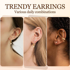 Turandoss 6Pairs Flat Back Stud Earrings for Women Girls, CZ Hoop Huggie Cartilage Dnagle Earring, Birthday Gift, Valentine's Day Gifts for Wife Mom