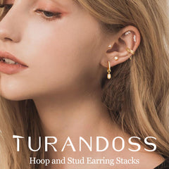 Turandoss 6Pairs Flat Back Stud Earrings for Women Girls, CZ Hoop Huggie Cartilage Dnagle Earring, Birthday Gift, Valentine's Day Gifts for Wife Mom
