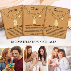 Turandoss Constellation Necklace for Women Girls, Gold Layered Paperclip Tarot Card Pendant Necklaces, Birthday Valentine's Day Gifts for Mom Wife