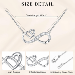 Turandoss Sterling Silver Infinity Heart Necklace for Women Girls, Long CZ Heart Pendant Necklaces, Birthday Gifts, Valentine's Day Gifts for Mom Girl