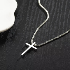 Turandoss Silver Cross Necklace for Men Boys, Stainless Steel Cross Pendant Mens Necklace, Birthday Gift for Him, Valentine's Day Gifts from Wife
