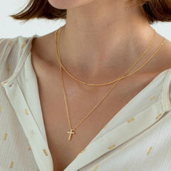 Turandoss Gold Layered Cross Necklace for Women Girls - Dainty Stack Chain Choker Necklace, Gold Jewelry for Women, Birthday Gifts, 15+2.5/17+2.5In