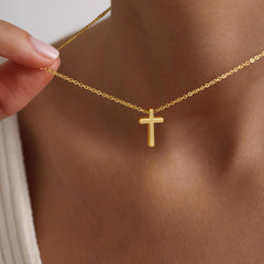 Turandoss Gold Layered Cross Necklace for Women Girls - Dainty Stack Chain Choker Necklace, Gold Jewelry for Women, Birthday Gifts, 15+2.5/17+2.5In