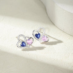 Turandoss Birthstone Earrings for Women 925 Sterling Silver CZ Double Heart Birthstone Trendy Jewelry Birthday Valentine's Day Gifts for Women Wife Her