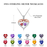 Turandoss Heart Birthstone Necklace for Women 925 Sterling Silver Double Rose Birthstone CZ Trendy Jewelry Mothers Day Birthday Valentines Day Gifts for Women Wife Her