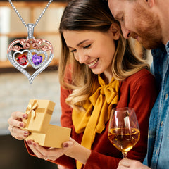 Turandoss Heart Birthstone Necklace for Women 925 Sterling Silver Double Rose Birthstone CZ Trendy Jewelry Mothers Day Birthday Valentines Day Gifts for Women Wife Her
