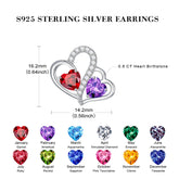 Turandoss Birthstone Earrings for Women 925 Sterling Silver CZ Double Heart Birthstone Trendy Jewelry Birthday Valentine's Day Gifts for Women Wife Her