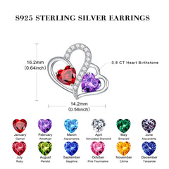 Turandoss Birthstone Earrings for Women 925 Sterling Silver CZ Double Heart Birthstone Trendy Jewelry Birthday Valentine's Day Gifts for Women Wife Her