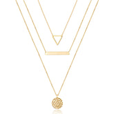 3PCS Triangle&Bar&Hammered Disc Dainty Layered Choker Necklace