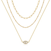 3PCS Link Chain&Beads Chain&CZ Evil EyeDainty Layered Choker Necklace