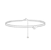 Tiny Silver Anklet for Women, Dainty Heart Initial Anklet