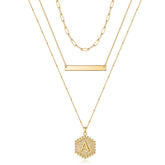 Layered Hexagon Initial Pendant Necklace