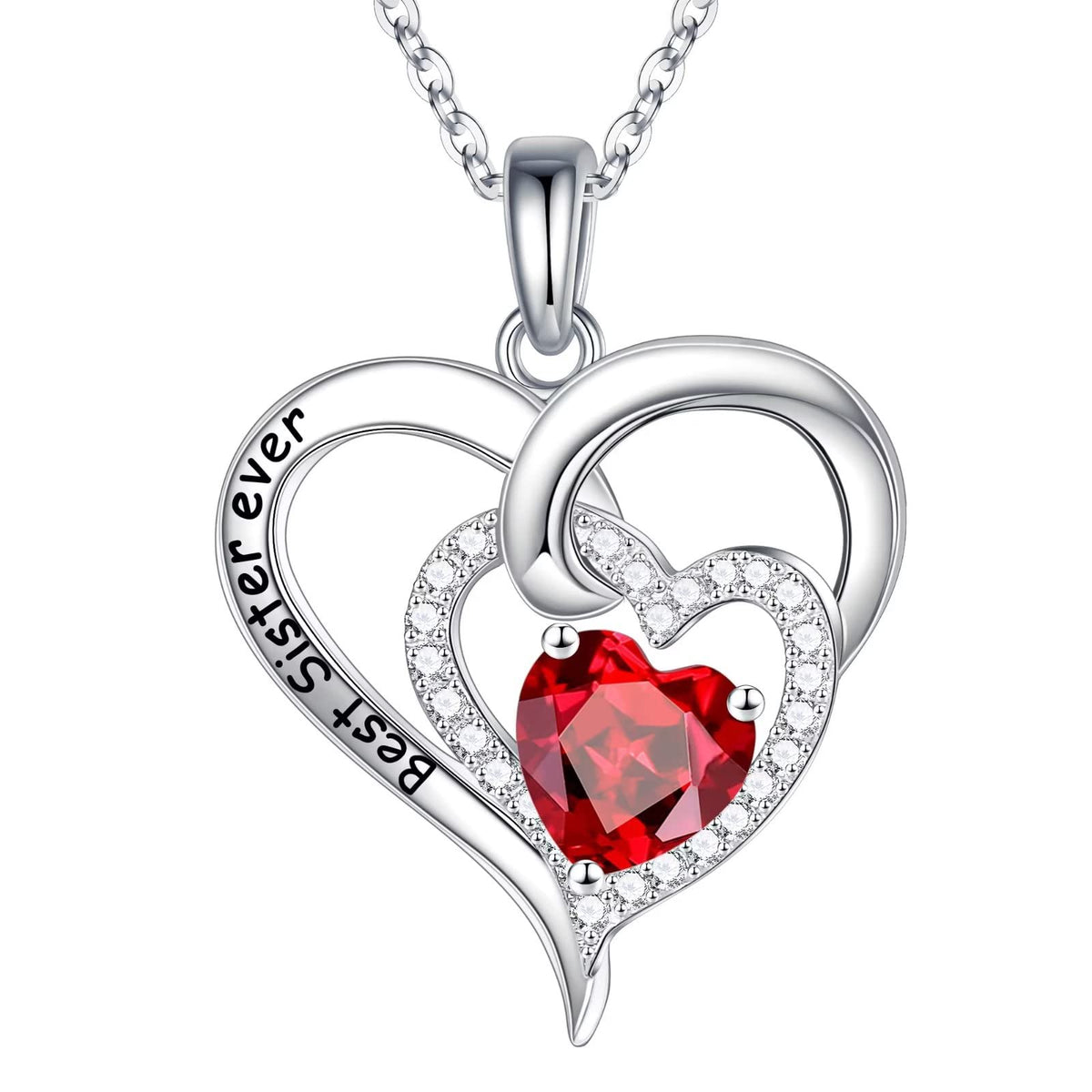 Turandoss Sisters Gifts Heart Necklace S925 Sterling Silver Double Heart Birthstone Necklaces Anniversary Birthday Gifts for Sister Sister in Law Big Sister