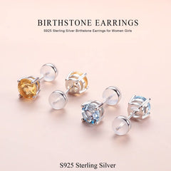 Turandoss Birthstone Stud Earrings for Women - S925 Sterling Silver Flat Back Cartilage Earring Set for Multiple Piercing, Christmas Gifts for Women