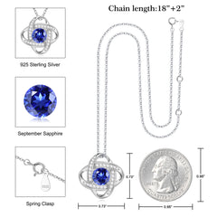 Turandoss Graduation Keepsake, 925 Sterling Silver Love Knot Birthstone Necklace, Natural Created Gemstone Jewelry for Her