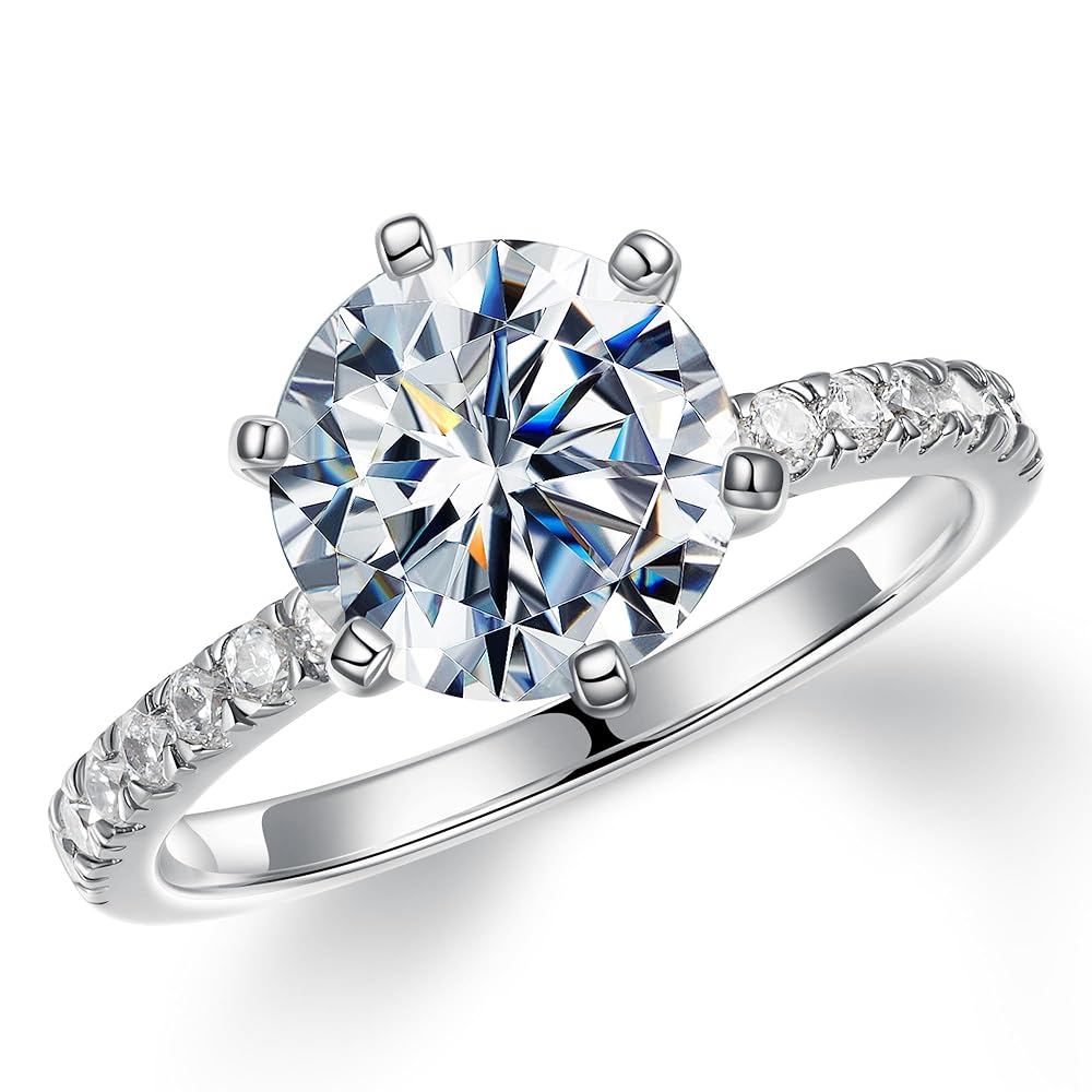 Turandoss S925 Sterling Silver Big Moissanite Rings for Women, Silver Gold Wedding Diamond Ring, Birthday Gifts, Valentine's Day Gift for Wife Mom