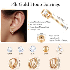 Turandoss 6Pairs Flat Back Stud Earrings Set for Women Girls, CZ Ball Hoop Huggie Cartilage Earring, Birthday Gift, Valentine's Day Gifts for Wife Mom