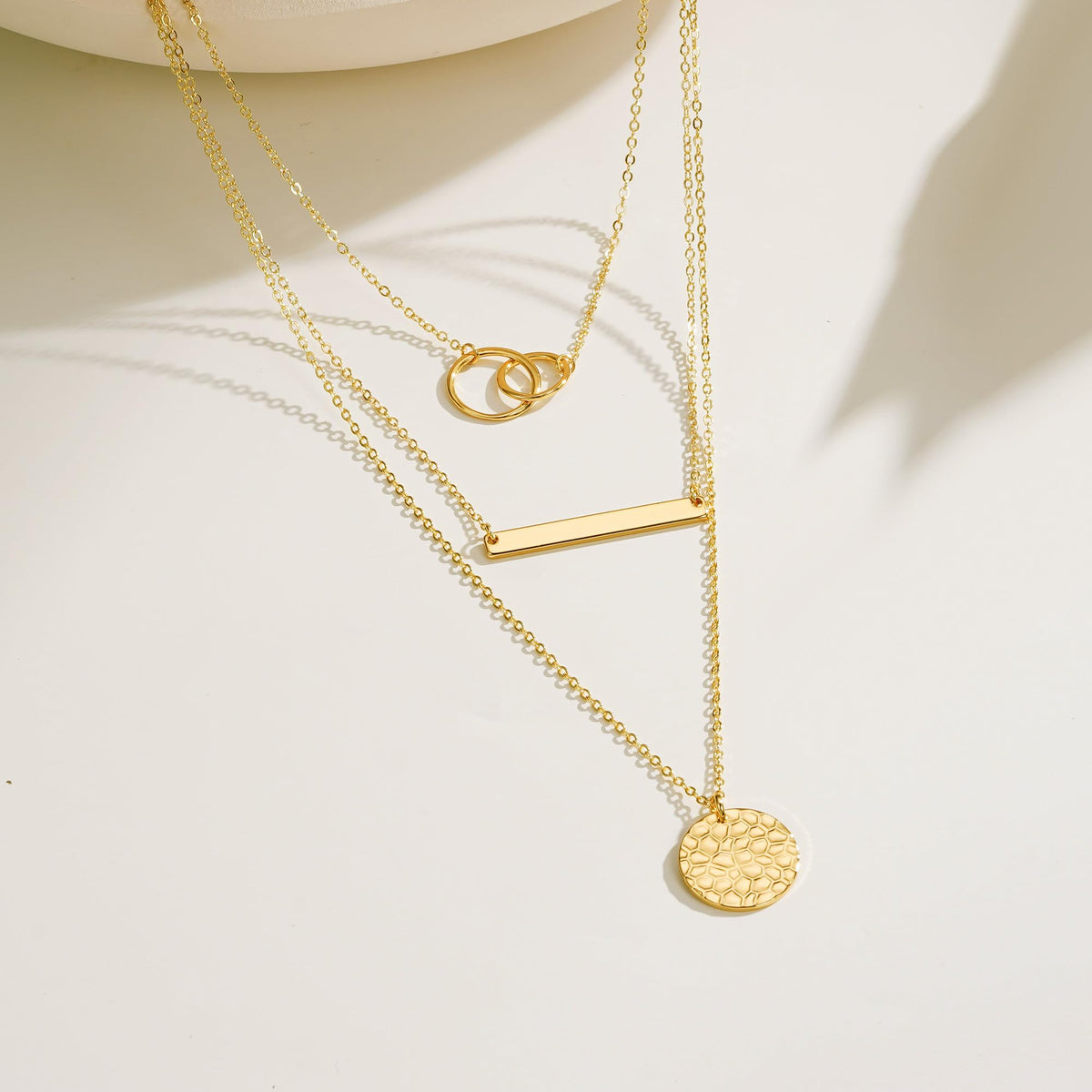 Turandoss Dainty Layered Choker Necklace, Handmade Plated Y Pendant Multilayer Bar Disc Necklace Adjustable Layering Choker for Women