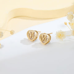 Turandoss Heart Stud Earrings for Girls Women, S925 Sterling Silver Studs Hypoallergenic Earrings Initial Earrings for Kids Jewelry for Girls Gifts