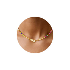 Turandoss Heart Initial Necklaces for Women 14K Gold Plated Colorful Beaded Pendant Choker Jewelry Birthday Teacher Appreciation Mothers Day Graduation Gifts for Her Mom Kids Teen Girls Wife Ideas